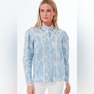 The Shirt Rochelle Behrens Priya Shirt Blue Blouse Tuckernuck Crochet Eyelet